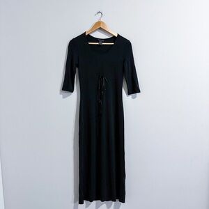 Vintage 90s Y2K The Limited Women's 3/4 Sleeve Scoop Neck Black Midi Dress